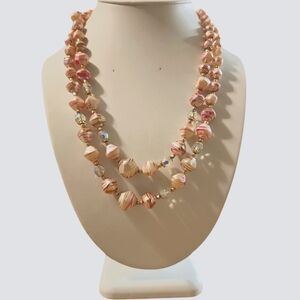 Vintage Hong Kong Pink Splatter lucite and crystals necklace